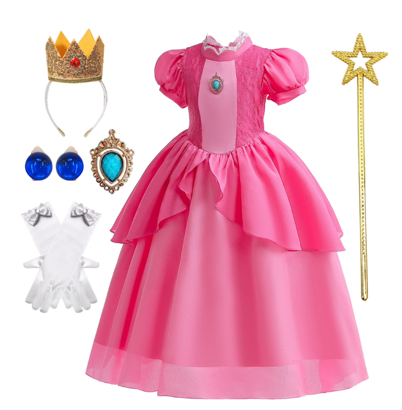 Hansooncood Princess Peach Costume Adult Super Borthers Costume Women Halloween Pink Medium