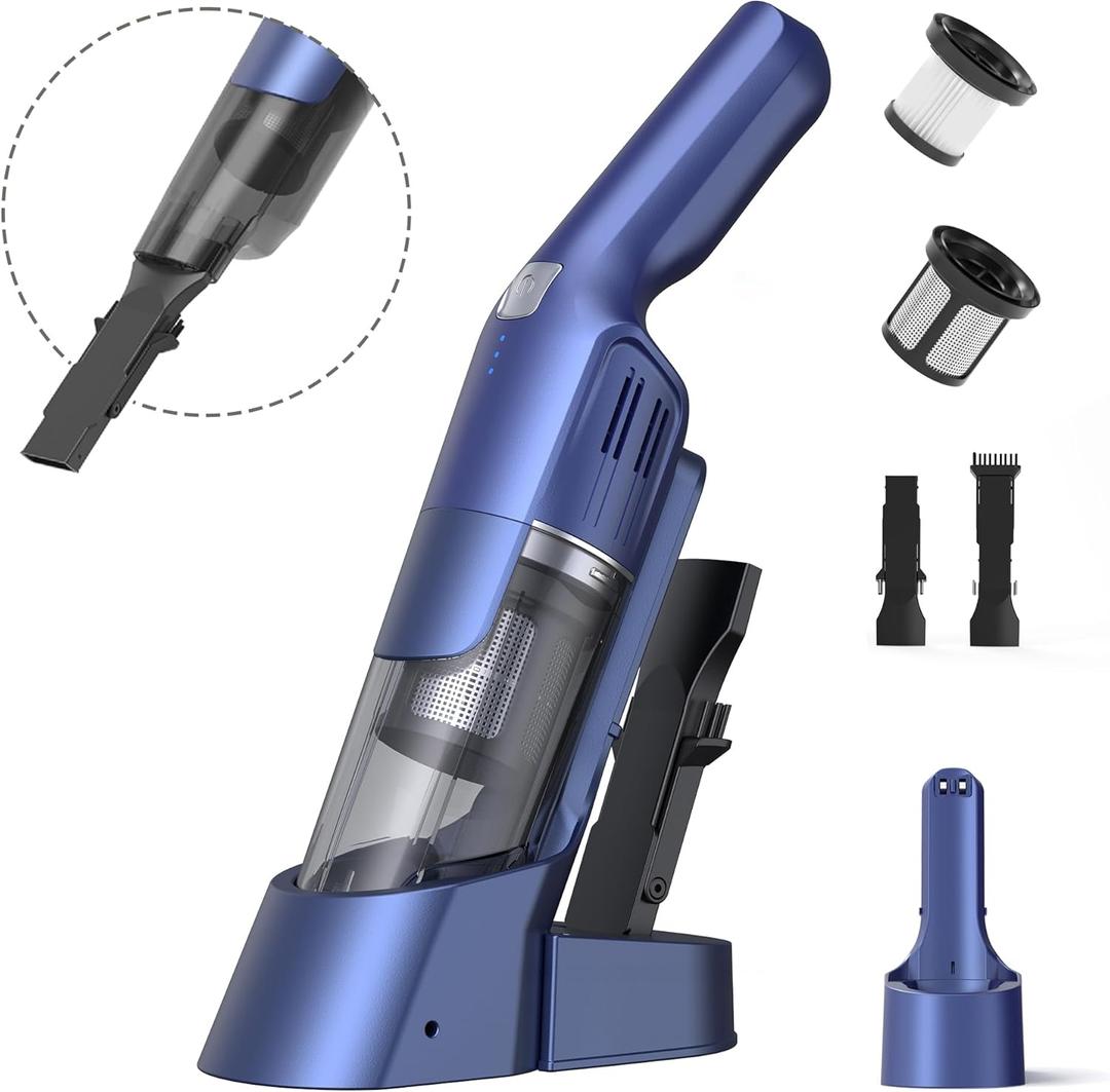 Handheld Vacuum Cordless, 24KPA Powerful Car Vacuum, Rechargeable, Charging Dock, Ergonomic Handle, 2-in-1 Crevice Tool, 1.8lb Portable Vacuum Cleaner with 2-Speed for Car, Home