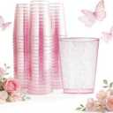 WDF 100pcs 12OZ Rose Gold Cups,Disposable Rose Gold Premium Wedding Glitter Plastic Cups Perfect for Mother's Day Wedding Party Birthday