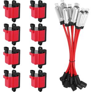 8Pcs UF271 Square Ignition Coils with 748UU 8mm Spark Plug Wires Set Compatible with Chevy Silverado Suburba Tahoe, Cadillac, GMC Sierra Yukon Hummer 4.8L 5.3L 6.0L, Replace# D581 M8-48322R
