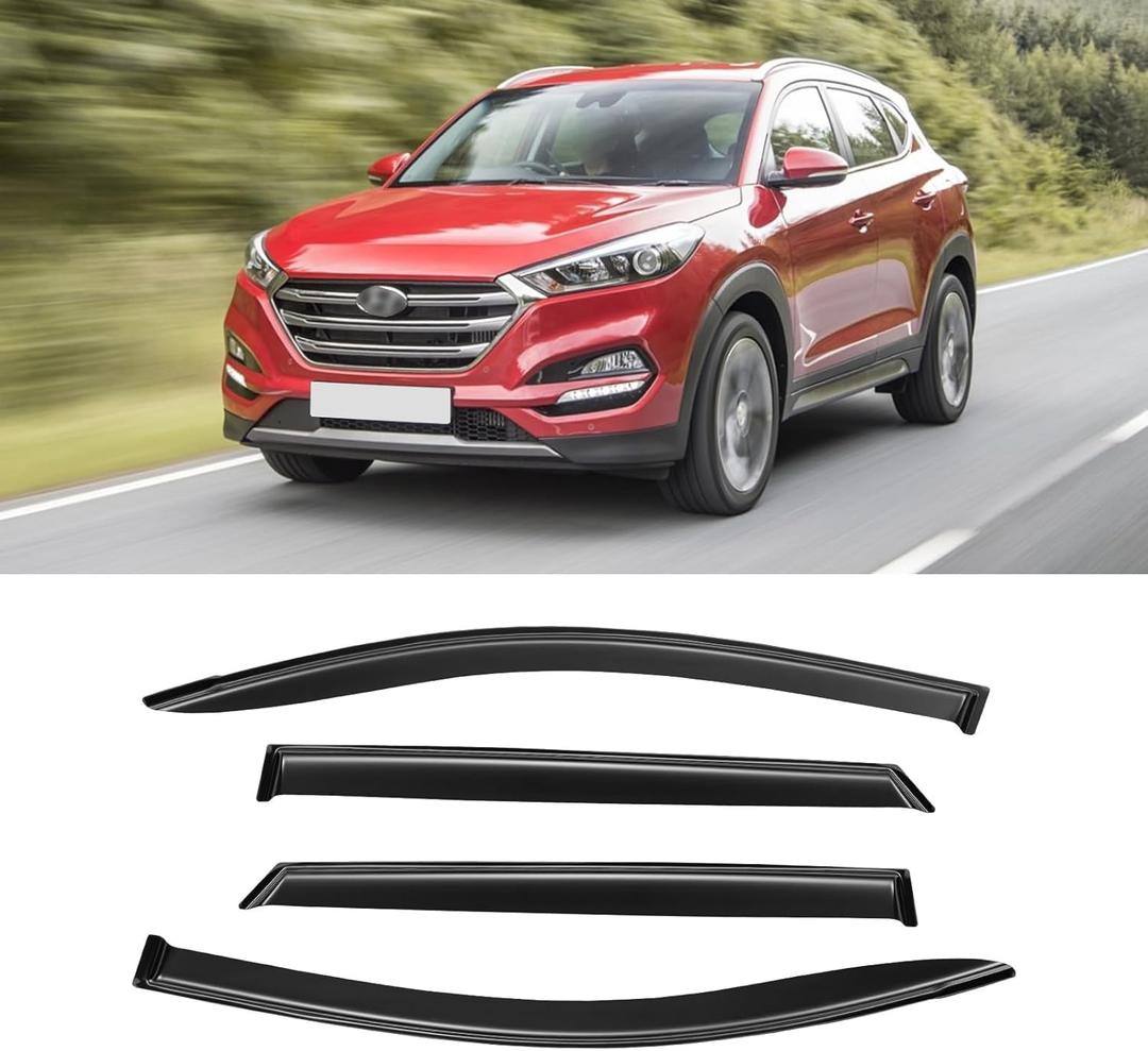 Window Visor for 2016-2021 Hyundai Tucson, Out-Channel Rain Guards Shields Vent Deflector Shade Wind Dark Smoke for 16-21 Tucson 2017 2018 2019 2020, Tape-On Outside-Mount, 4PCS