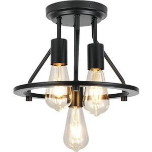 WILON Semi Flush Mount Ceiling Light 3-Light Ceiling Light Fixtures - Black Hallway Light Fixtures Farmhouse Industrial Kitchen Light Fixtures E26 Socket Ceiling Lamp for Foyer
