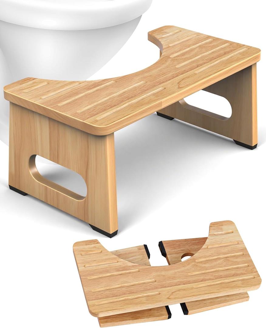 Yose Toilet Stool Foldable, 7 Inch Poop Stool for Bathroom, Toilet Stool Squat Adult, Thickened Bamboo Potty Stool with 400lb Support & Non-Slip Pads, for Better Bowel Health (Wood)