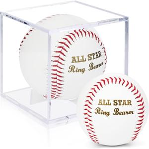 WANGDEFA Ring Bearer Gift Baseball with Display Case All Star Ring Bearer Wedding Gift Will You Be My Ring Bearer Wedding Party Gifts for Ceremony Anniversaries Marriage Renewal, Gold White