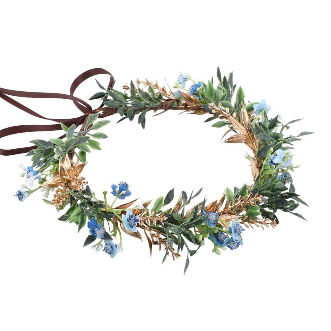 Flower Crown Renaissance Headpiece - Blue Flower Headband Fairy Floral Headpiece for Women Girls Bridal Wedding Renaissance Halloween Party Birthday Photo Props