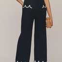 The Colette Scalloped  Wide-Leg Pants - Black, S