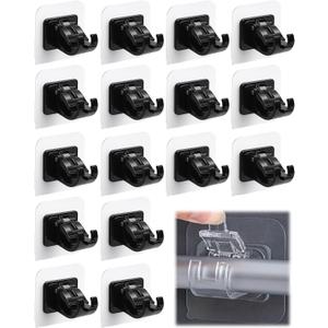 Curtain Rod Bracket No Drilling 16pcs, Self Adhesive Nail Free Curtain Rod Wall Brackets Hooks, Adjustable Drapery Towel Holder Fixing Hook for Home Bathroom Kitchen and Hotel Use (Black)