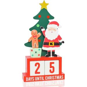 Christmas Advent Number Countdown Calendar 2025 – Wooden Tabletop Calendar Decoration, Home Office Decoration Calendar, Rotatable Square Countdown Calendar (Red/Green/Brown)