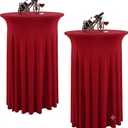 2 Packs Round Cocktail Table Skirt 24"x 43" Spandex Stretch Cocktail Tablecloth with Wavy Drapes, White Spandex Fitted High Top TableCovers for Wedding Bar Party Birthday Banquet Table, Red