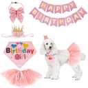 ADOGGYGO Dog Birthday Hat Bandana Girl - Puppy Birthday Party Supplies - Pink Tutu Hat Scarf Bow Banner Set for Medium Large Dogs (Large)