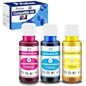 Pristar Compatible with HP 31 32XL Ink Bottle Set Replacement for HP Smart Tank Ink Refill 5101 5000 6001 7301 7602 7001 5102 Plus 651 551 455 457 450, 100ML for 31 Color Ink Refill Bottles, 3 Pack