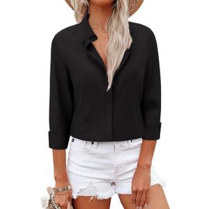 Button Down Shirts for Women Dress Shirts Business Casual Outfits Collared Fitted Blouse Work Interview Office Attire (Black, XXL)