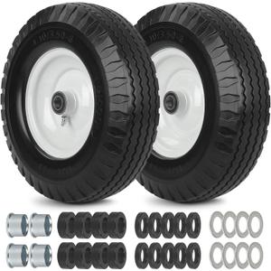 GICOOL 4.10/ 3.50-6 Flat Free Tire and Wheel, with 3"-3.5''-4.0''-4.5'' Centered Hub, and 3/ 4" & 5/ 8" Bearings, Replacement for Lawn Mower, Hand Truck/ All Purpose Utility Tire on Wheel (Pack of 2)