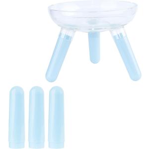 Raised Cat Food Bowls, Glass Cat Bowls Elevated with 6 Plastic Legs in 2 Heights. Protect The Spine and Prevent Vomiting(Blue)