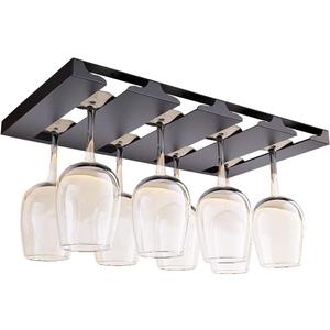 Wine Glass Holder Under Shelf or Cabinet, Stainless Steel 16.5 Inch Stemware Rack, Glassware Drying Hanger, Metal Hanging Organizer for Bar Restaurant, Matte Black, 4 Row