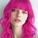 Wavy Wig and Sunglasses Set - 15 Inch Wavy Wig With Bangs - Heat Resistant Shoulder Length Curly Bob Wigs for Women - Bachelorette Party Costume Cosplay (Rose+Purple)