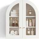 Arched Wall Cabinet, Bathroom Cabinet Wall Mount with Glass Doors & Adjustable Shelf, Floating Medicine Cabinet for Bathroom, Kitchen, Living Room Storage, White, 23.6 x 27.5 x 8.46 in