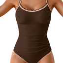 Eomenie Women's One Piece Swimsuit Tummy Control Slimming Bathing Suit Ruched Swimwear Tie Back Shell Stitch Swim Suit M