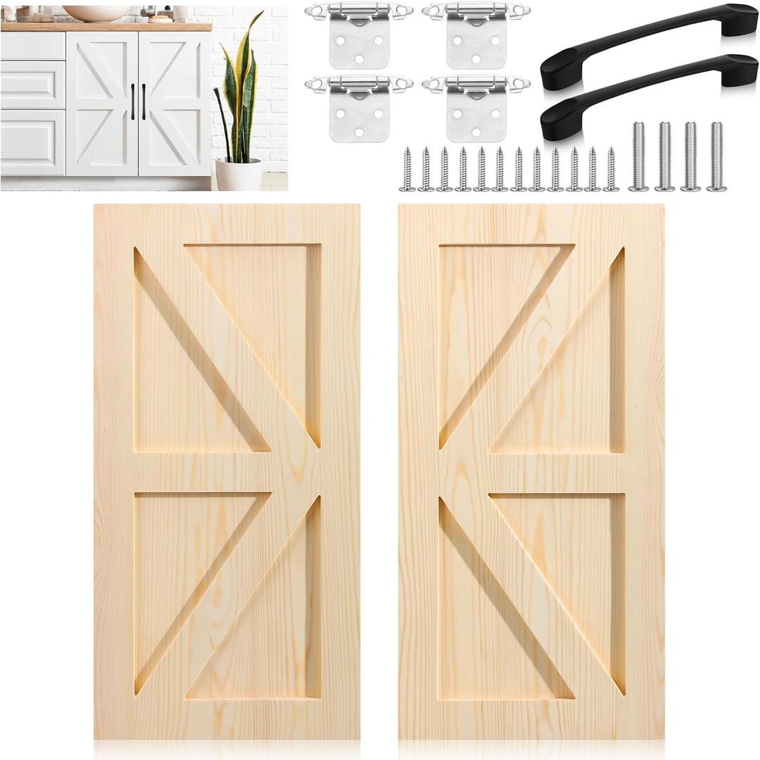 Sintuff 2 Sets 12'' W x 24'' H Unfinished Kitchen Cabinet Door Replacement with Hinges Handles, Shaker Cabinet Doors Front Replacement for Kitchen Bathroom Vanity Closet