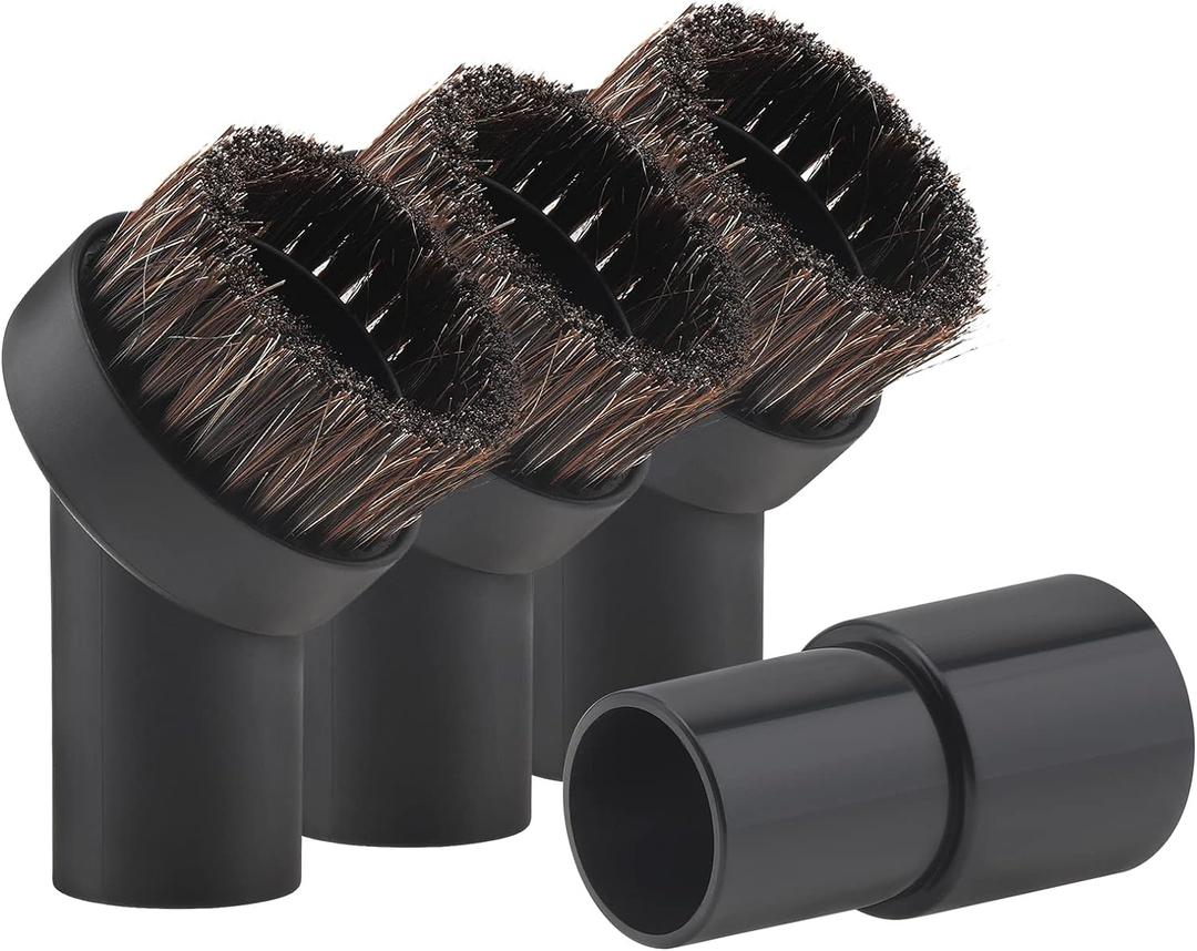 Vacuum Brush Horse Hair Vacuum Attachment Round Dust Brush with Universal Connector, 1.25 Inch Brush Replacement with 1.25 to 1.37 Inch Vacuum Hose Adapter Tool for Standard Hose (Black)