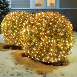 Led Christmas Net Lights Outdoor Christmas Bushes Lights 120Led 6ftx5ft, Connectable Outdoor Indoor Mesh Net Lighting for Xmas Holiday, Garden, Lawn, Shrubs, Trees, Bushes Decorations(Warm White)