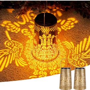 Hummingbird Solar Lanterns Outdoor Waterproof, 2 Pack Garden Decor Birthday Gifts for Women Mom Grandma with 2 Lighting Colors, Metal Hanging Solar Lantern for Yard, Patio, Porch, Backyard