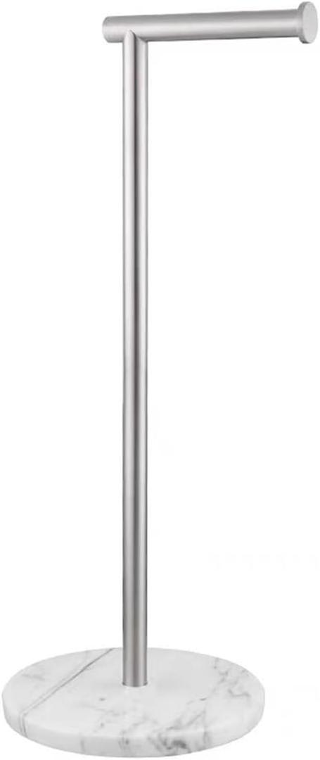Toilet Paper Holder Free Standing with Natural Marble Base, 26" Height Floor Free Standing Toilet Paper Holder Brushed Nickel (Basic Model)