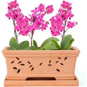 12 Inch Terra Clay Orchid Pots with Drainage Holes Saucers Large Clay Planters for Repotting Plant Pots for Terra Cotta Pot for Plants Indoor and Outdoor Promotes Air Circulation