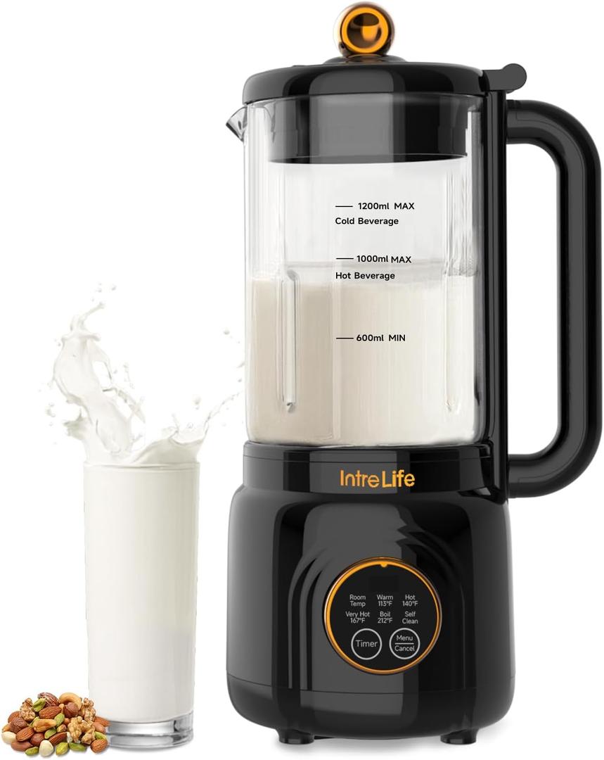 40 oz Nut Milk Maker Machine with 18700 RPM High Speed, No Soaking Needed 8 in 1 Soy Milk Maker, Plant Based Milk Maker for Almond, Oat, with Delay Start/Keep Warm/Self Cleaning, Black