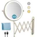 5000mAh Rechargeable Wall Mounted Makeup Mirror - 8 Inch Double Sided 1X/30X Magnifying Mirror with 3 Color Lights Dimmable Touch Screen, 360Swivel 19.6 Inch Extendable Accordion Bathroom Mirror (Brush Nickel)