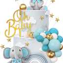 43 PCS Blue Elephant Cake Decoration Cute Baby Elephant Cake Decorations Oh Baby Cake Topper Star Cake Topper Blue Pearl Balls Cake Picks for Baby Shower Boy Elephant Theme Party Supplies
