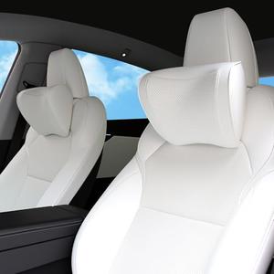 Dapucarin Car Headrest Pillow 100% Memory Foam, Breathable Removable Leather Cover, Premium Seat Support Head Neck Cushion for Driving Travel Home Office, White, 1 Pack