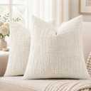 Chenille Throw Pillow Covers 18x18 Inch Cream White, Set of 2 Soft Decorative Couch Sofa Pillow Cases, Durable Accent Cushion Covers for Living Room, Bedroom, Farmhouse & Modern Home Decor