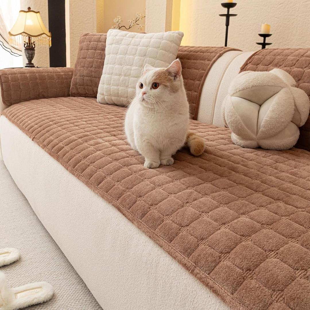 Velvet Couch Covers for Dogs, Dog Sectional Couch Covers, Pet Couchs Cover for Loveseat, Couchs Protector for Dogs, Sectional Sofa Cover for Pet Washable(1PC,Dark Brown,27.6"59")