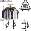 Round Garment Rack, Floor Standing Iron clothes Hanging Rack with Topper, Suitable for Large Shopping Malls Retail, Clothes Boutique Display Laundry Rooms Multi-Purpose Hanging (BLACK)