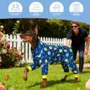 Large Dog Pajamas Pet Recovery Shirt Dog Pjs Cute Lightweight Stretchy Knit Pullover Large Dogs Pajamas Onesie for Small, Medium and Large Breeds (XXXX-Large (75-95lb), Blue Jellyfish)