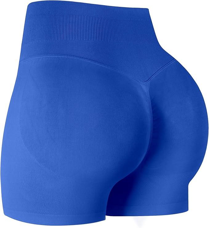 Workout Gym Shorts Women, High Waisted Seamless Butt Lifting Scrunch Butt Sports Shorts Small Blue