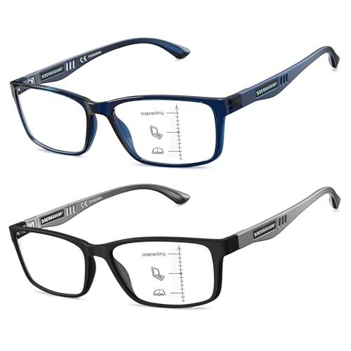 CARA Progressive Reading Glasses for Men Multifocus TR90 Readers, Extremely Lightweight Blue Light Blocking Eyeglasses 2 Pack(1.75x)