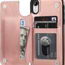 ONETOP iPhone XR Wallet Case with Card Holder,OT Premium PU Leather Kickstand Card Slots Case,Double Magnetic Clasp and Durable Shockproof Cover for iPhone XR 6.1 Inch(Rose Gold)