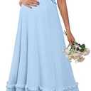 OUGES Womens 2026 Summer Maternity Photoshoot Dress Boho Maxi Smocked Baby Shower Dress Ruffle Sleeve Maternity Clothes Size XL