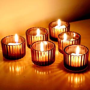 VOHO Tealight Candle Holder Set of 24, Glass Tealight Candle Holder Decorative for Wedding Centerpiece, Small Votive Candle Holders for Birthday Party(2 x 1.4 Inch, Brown)