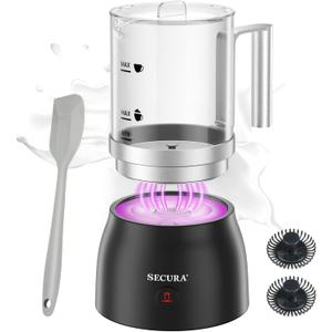 Secura Detachable Milk Frother and Steamer, 17oz Electric Milk Warmer with Glass Jug, 4-in-1 Hot & Cold Foam Maker for Latte, Cappuccinos & Hot Chocolate, Dishwasher Safe, BPA & Teflon-Free Design