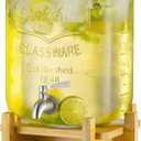 Drink Dispenser with Wood Stand and Lid,2 Gallon Glass Beverage Dispenser with Stainless Steel Spigot for Parties,Picnics,Barbecues,Lemonade,Sun tea Jar,ice coffee,Laundry Detergent Dispenser