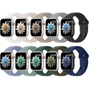 10 Pack Silicone Bands Compatible with Apple Watch 38mm 40mm 41mm 42mm 44mm 45mm 46mm 49mm Women Men, Soft Waterproof Replacement Wrist Sport Band for iWatch Series 11 10 9 8 7 6 5 4 3 2 1 SE Ultra (E-Lake Green/Army Green/Black/Navy Blue/Cactus/White/Stone/Starlight/Grey/Lavender Gray)