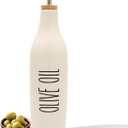 HOMCDALY Ceramic Olive Oil Dispenser for Kitchen, Stoneware 16oz Oil Cruet and Vinegar Bottles Dispenser, Kitchen Dispenser Bottle for EVOO Vinegar Syrups, Modern Farmhouse Design(W-O)