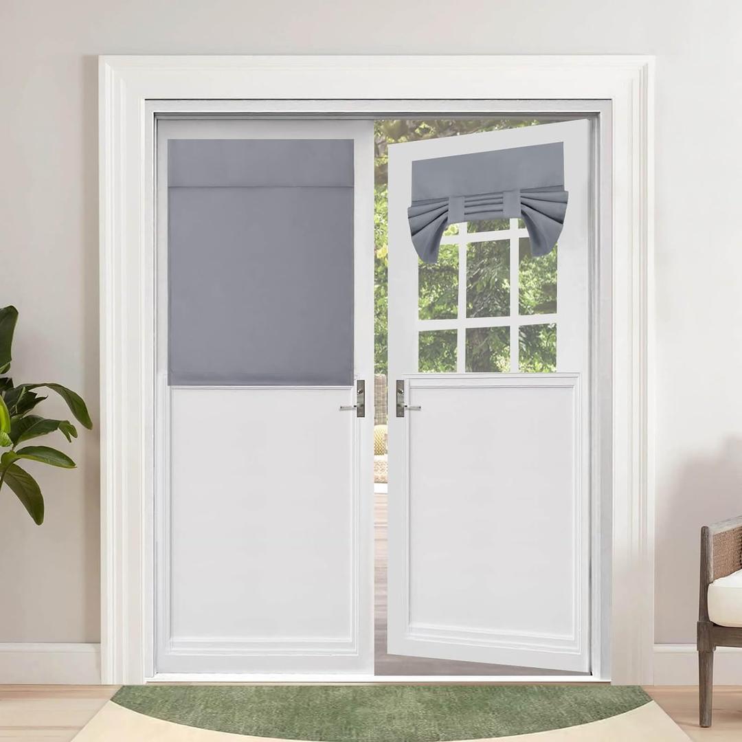 OutdoorLines Blackout French Door Curtains, Privacy Thermal Insulated Tie up Glass Shades, Easy to Install Tricia Window Drapes, Front Door Curtain, W26 x L40 inch, Grey, 1 Panel