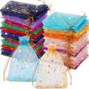 Tatuo 500 Pcs Moon Star Organza Bags Bulk 4.7 x 3.5 Inch Small Gift Bags Mesh Drawstring Gift Assorted Colors Jewelry Pouch for Birthday Wedding Baby Shower Festival Party Favor