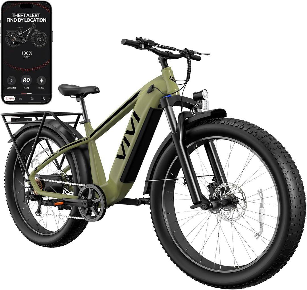 Vivi ACEPro Electric Bike for Adult, APP & Terrain 26 x 4.0 Fat Tire 20+MPH | 1500W Peak Electric Mountain Bike, Pedal Assist 75+ Mile , 48V 15AH Removable Battery Bicycle with Dual Hydraulic, UL 2849