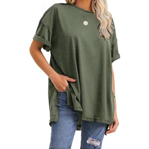 EXLURA Womens Summer Oversized T Shirts 2026 Casual Short Sleeve Loose Maternity Tops Crewneck Tunic Plus Gym Workout Top (Medium, Army Green)