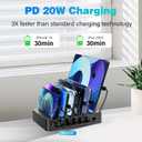 Charging Station for Multiple Devices 68W 6 Port Phone Charger Dock with 6 Cables, 20W Black Fast Charging Station Compatible with Apple Cellphone iPad iPhone Tablet(Black)